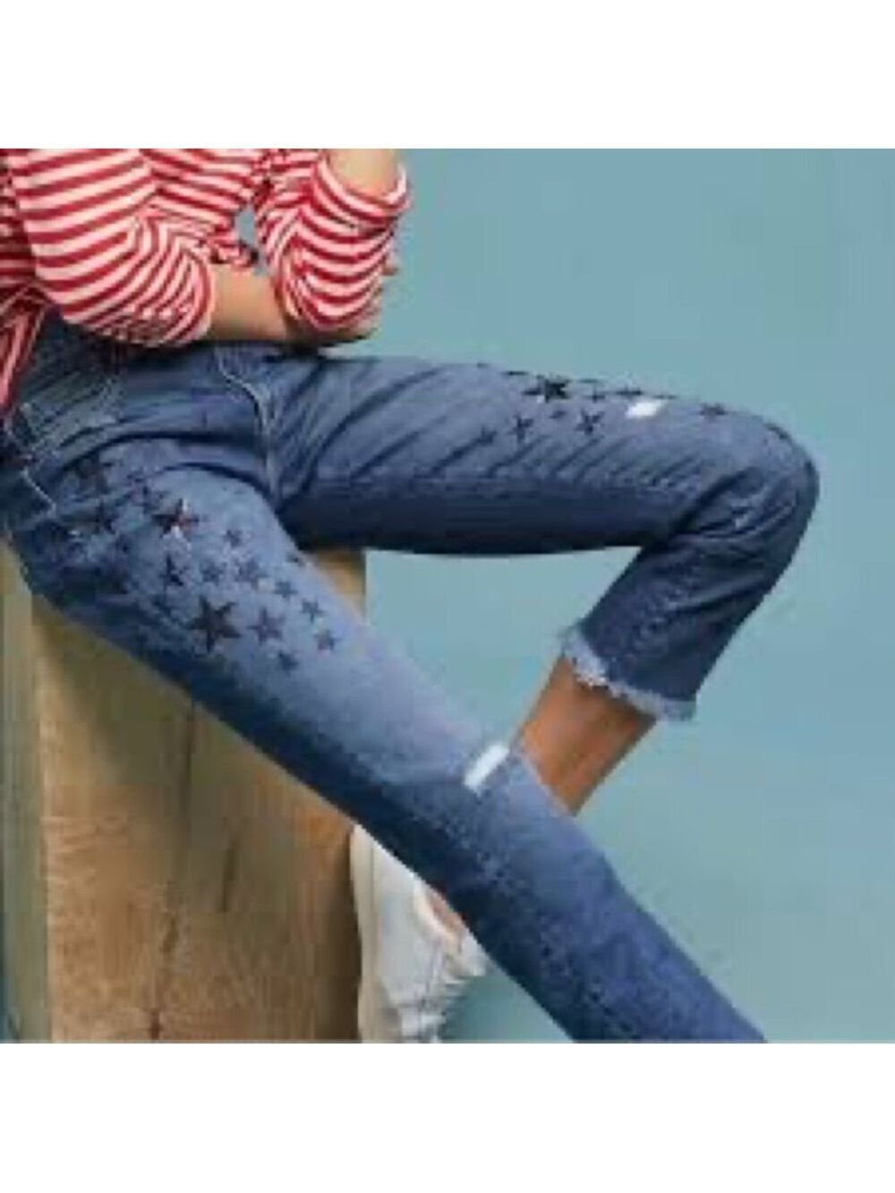 Pilcro and the Letterpress Starry Blue Slim Boyfriend Distressed Jeans Size 27